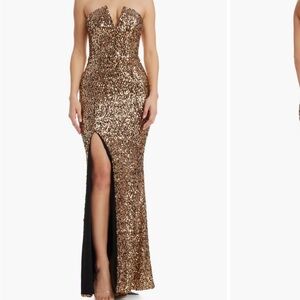 Dress the population Fernanda Sequin Strapless Gown gold, SIZE SMALL
